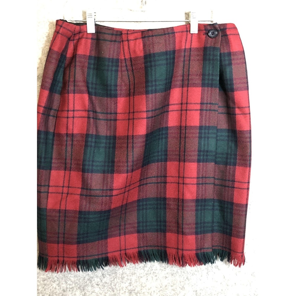 Rafella Skirt Womens 16 Red Green Tartan Plaid Wool Fringe Hem Lined Kilt Style‎